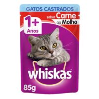 Ração Úmida Whiskas Sabor Carne ao Molho para Gatos Castrados 85G