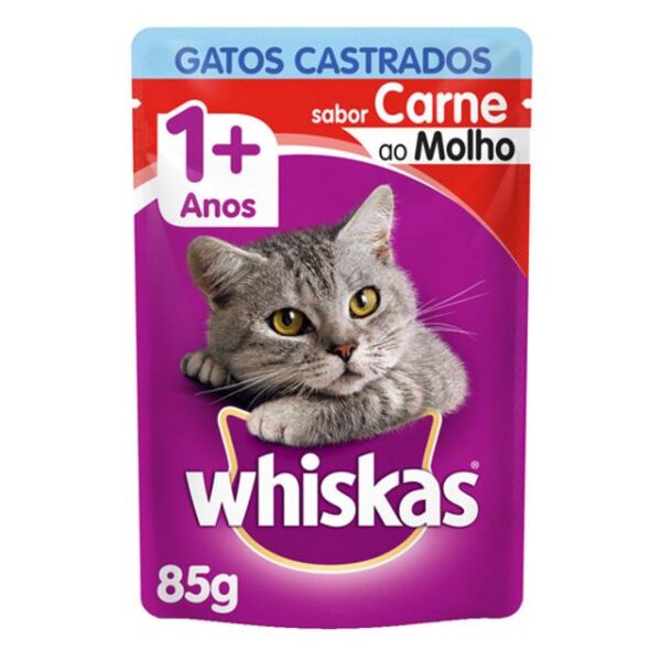 Ração Úmida Whiskas Sabor Carne ao Molho para Gatos Castrados 85G