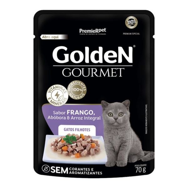 Ração Úmida Golden Gourmet Sabor Frango Abóbora e Arroz Gatos Filhotes 85G